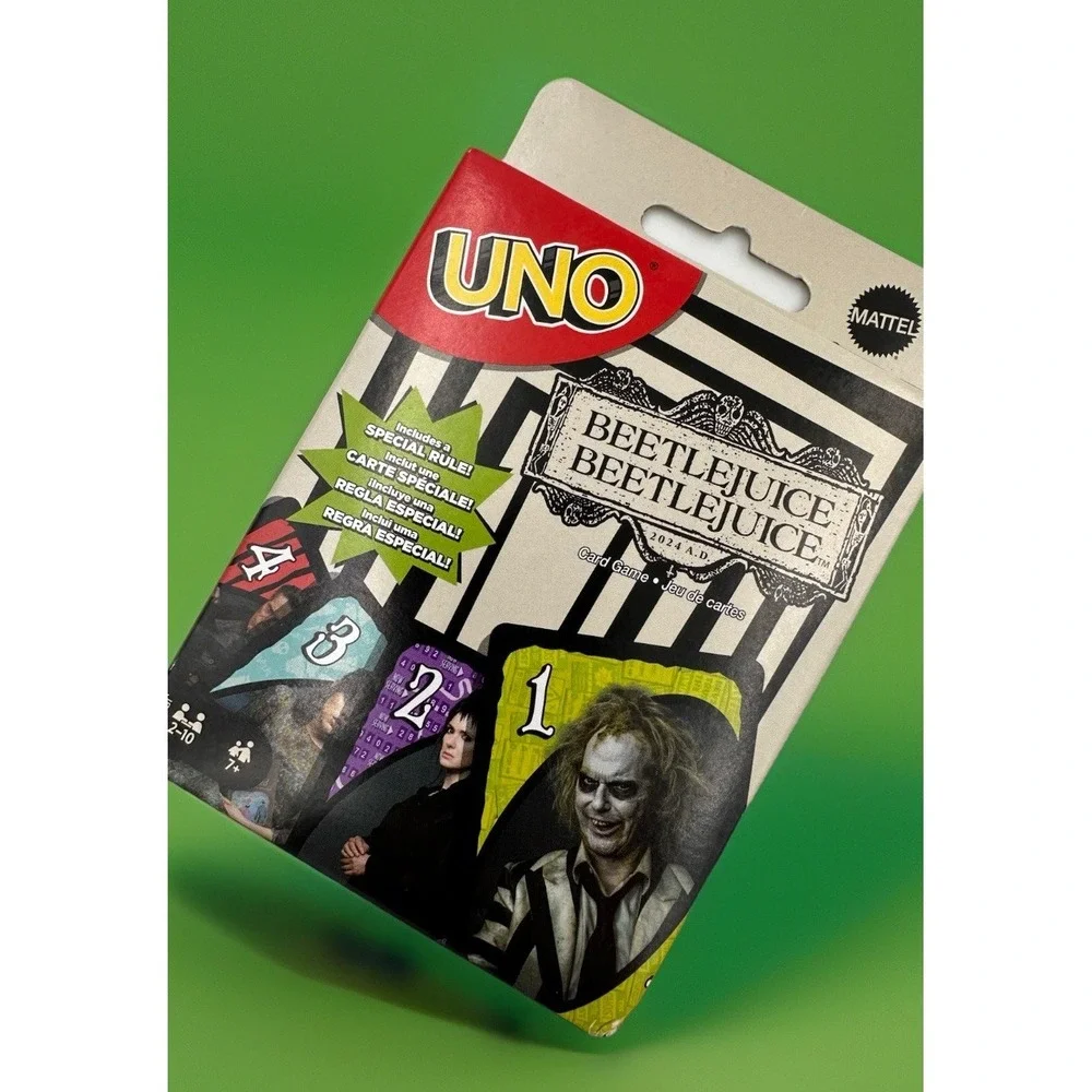 UNO Beetlejuice Card Game Mattel Beetlejuice 2 Lydia Deetz Halloween Game Night